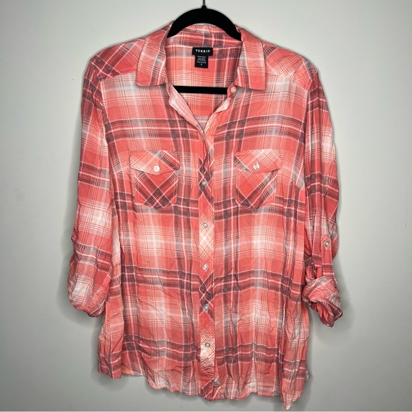 Torrid Relaxed Fit Brushed Rayon coral light Button-Up Shirt 0X or oversized lg - Picture 5 of 13